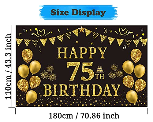75th Birthday Black Gold Backdrop