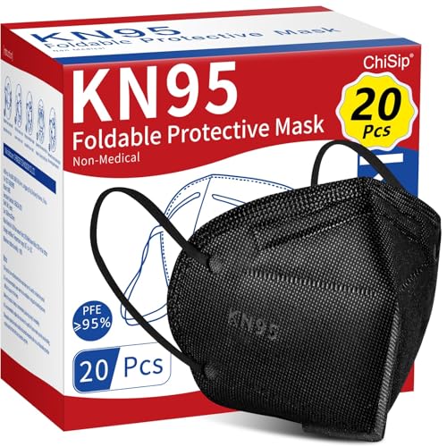 Product Image of the ChiSip KN95 Face Mask 20 Pcs, 5-Ply Cup Dust Safety Masks, Breathable Protection Masks Against PM2.5 for Men & Women, Black