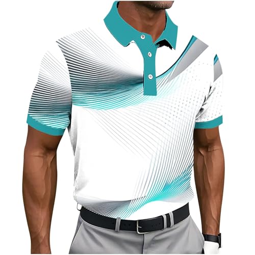 Men's Polo Shirts Short Sleeve Button Collar Geometry Printed Golf Tshirts Big and Tall Business Casual Fashion Tops