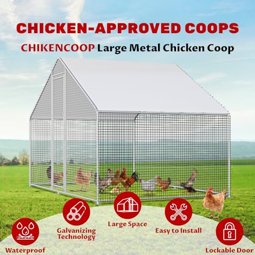 Image of CHIKENCOOP Large Metal Chicken Coop for 6-10 Chickens with Polypropylene Mesh, Waterproof & Anti-UV Cover Premium Walk-in Poultry Enclosure for Outdoor Farm Use (9.8'Lx6.5'Wx6.5'H)