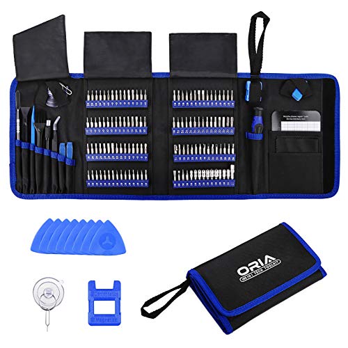 ORIA Präzisions Schraubendreher-Set, 142-in-1-Magnet-Treiber-Kit Professionelles Reparatur-Tool-Kit mit Tragbarer Tasche für iPhone, iPad, PC, Computer, MacBook, Tablet, Spielekonsole, Uhr - Blau