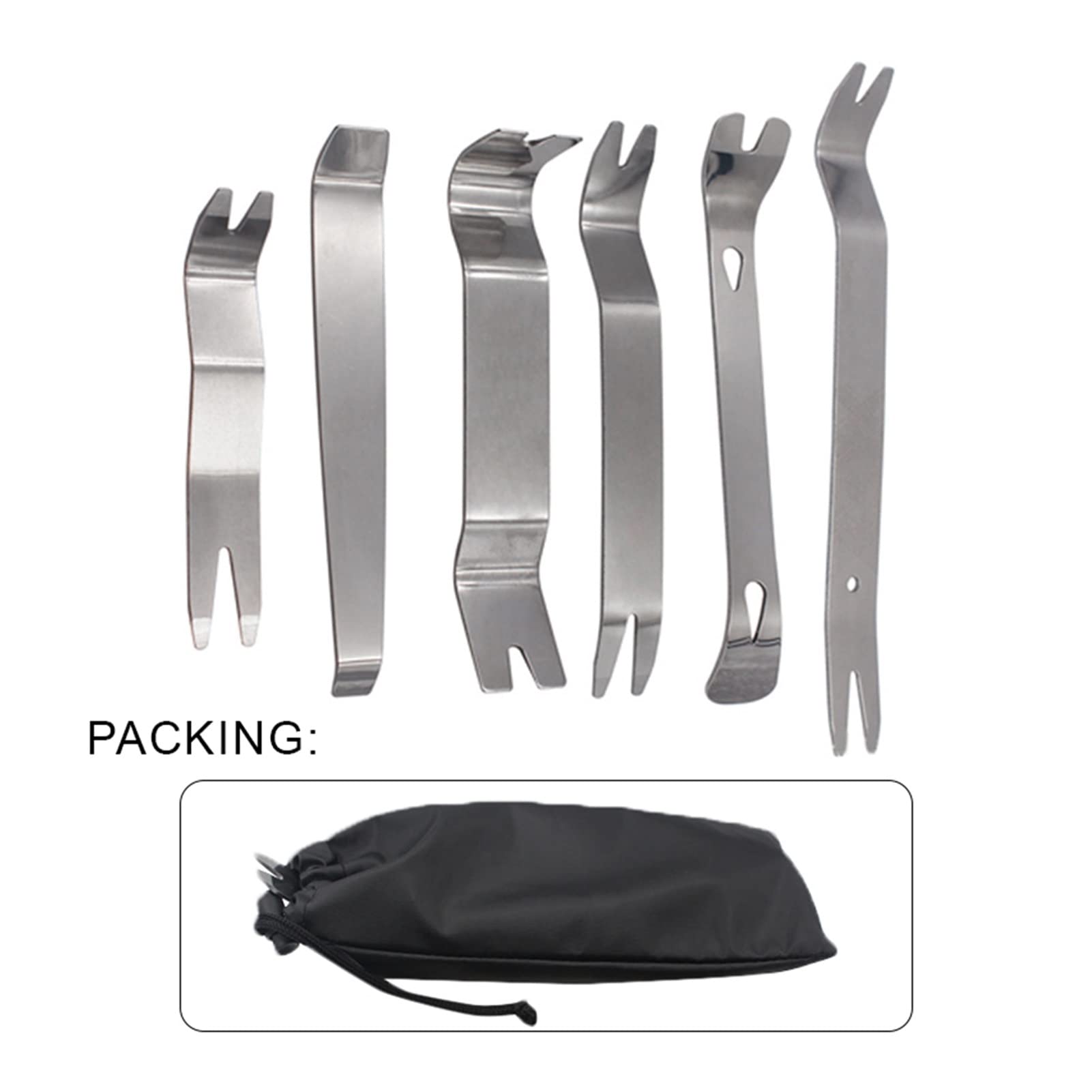 KLKVTGWGZK 6PCS Kit Trim Door Clip Panel Dashboard Audio Radio Interior Repair Removal Tool Metal Silver Color Car Removal Pry Tool Tools(6Pcs Package C)