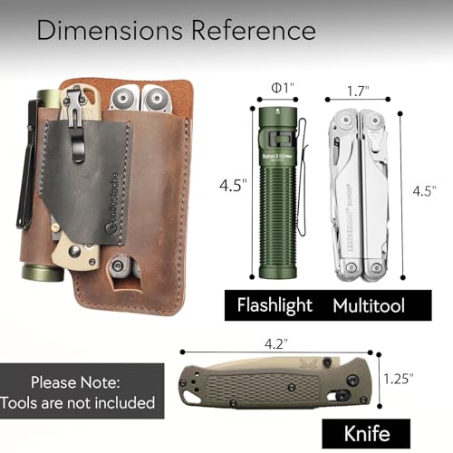 Image of Gentlestache Leather Multitool Sheath - Leather Multi Tool Holster for Belt - Multitool Holder - Multitool Pouch for Leatherman Tool, Flashlight, Pen, Belt Clip EDC Belt Organizer Darkbrown