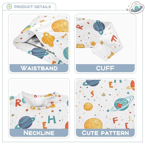 JUNZAN Cartoon Outer Planets Alphabet White Big Boys Pullover Hoodie Fleece Sweatshirts for Boys Sports 4T3