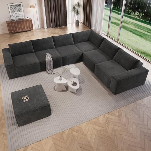 Image of Vesgantti Oversized Couch, Modern 6 Seater Sofa with Ottoman & Deep Seat, Couches for Living Room, No Assembly Required, Grey