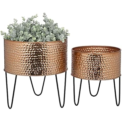 MyGift Hammered Copper Tone Planter Pot Set Cover