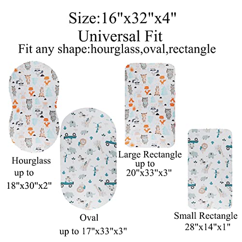 Image of Bassinet Sheet Set 2 Pack Snug Fitted Cradle Fitted Sheets, Stretchy Ultra Soft, for Oval Rectangle Hourglass Bassinet Mattress, Unisex Boy Girl, Tiger Elephant & Fox