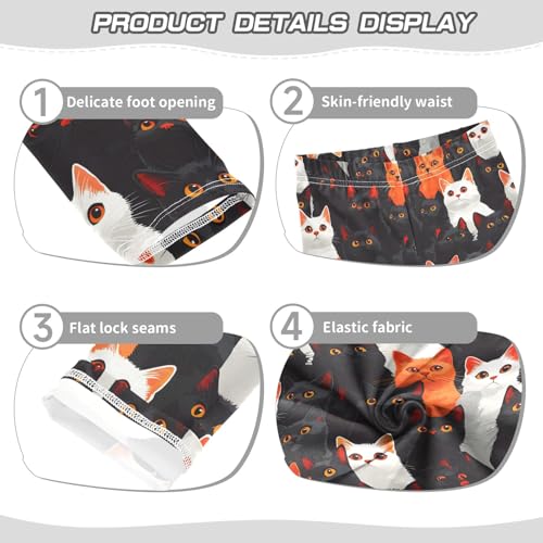 Cat on Black White Q Girls Leggings Athletic Pants Tights Stretch Bottom3