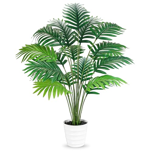 Der Rose 28' Fake Palm Tree Tall Artificial Plants Areca Faux Trees Indoor in White Pot for Home...