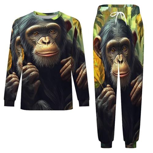 Monkey Gorilla Men’s Pajama Set Long Sleeve Top And Pants Loungewear Sleepwear Pjs Nightwear3