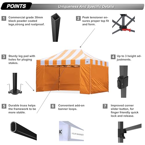 Image of ABCCANOPY Heavy Duty Easy Pop up Canopy Tent with Sidewalls 10x15,Strip Orange