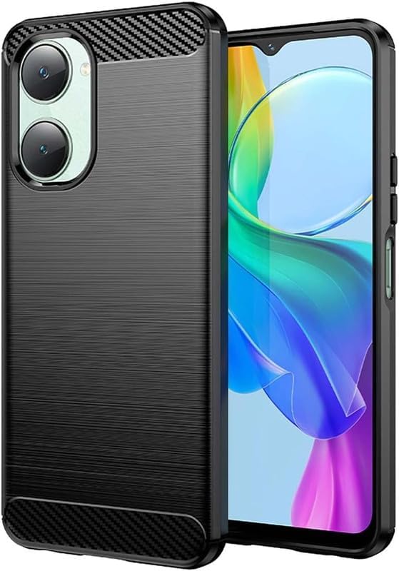 Image of NPRC Hybrid Ultra Slim Protective Case TPU Non-Slip Carbon Fiber Texture Shockproof Case Cover for Vivo Y03 - Black