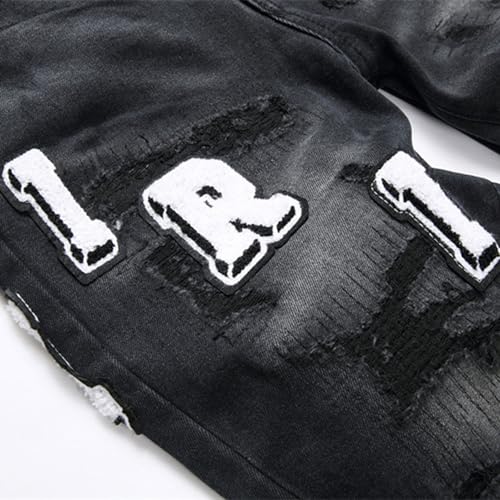 Distressed Straight Fit Jeans, Vintage Wash Jeans, Slim Fit Stretch Classic Straight Jeans with 5 Pockets, for Womens Mens,384