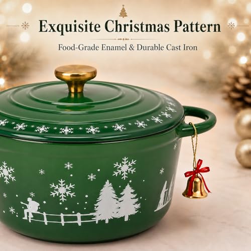 QuliMetal Schmortopf aus Gusseisen, rund, weihnachtlicher Stil, 24 cm – Ansicht 6