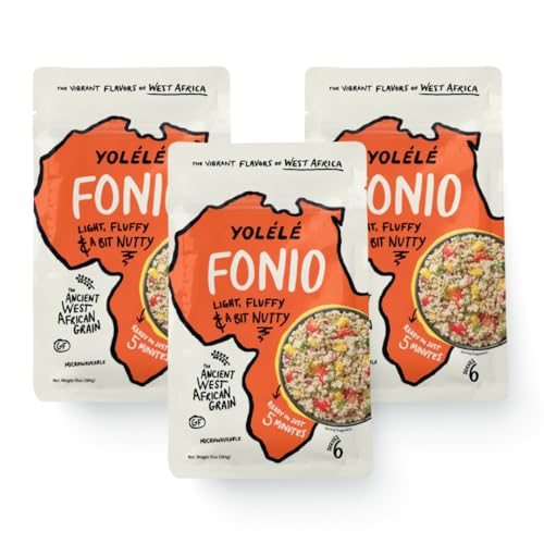 Yolele Fonio African Supergrain Ancient Grains, Precooked Gluten-Free Non GMO Organic Vegan Protein High Fiber Keto Paleo-Friendly Rice Alternative 30 oz (10 oz, 3 Pack)
