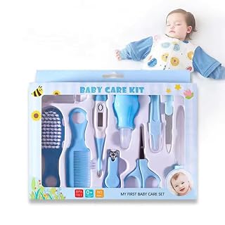 Scenty 10 In1 Baby Grooming Kit,Portable Baby Grooming Kit For New Born Baby,Finger Brush,Baby Nail Scissor,Baby Nail Cutter,Tweezer,Nail Filer,Newborn,Infants,Toddlers (10 In 1), Blue,White