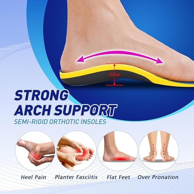Athletic Orthotic Insoles, High Elasticity Sports Comfort Arch Support Cushion, 2 Pairs (XS)