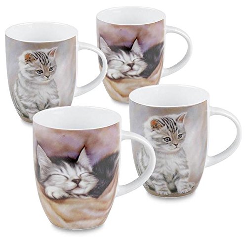 Konitz Sleeping Kitten Cat Mugs (Set of 4)