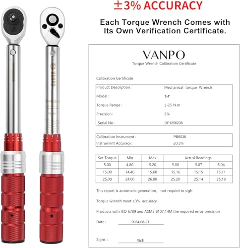VANPO Drehmomentschlüssel 1/4 Zoll, 3-25 Nm Drehmomentschlüssel Fahrrad & Motorrad Set...