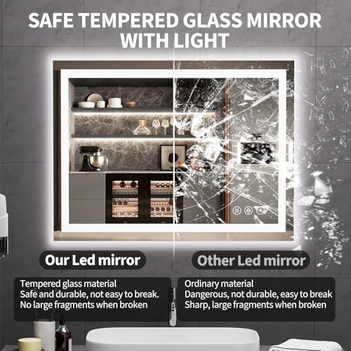 Image of Koonmi 32x24 LED Bathroom Mirror, Backlit + Front Lit, LED Bathroom Mirror with Lights for Wall, 3 Colors, Anti-Fog, Dimmable Brightness, Memory Function, Tempered Glass