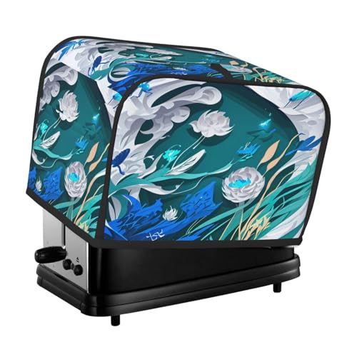 Adecuado para la mayoría de tostadoras de 2 rebanadas con estampado de libélula azul, con bolsillos y bucle superior, funda para electrodomésticos de cocina