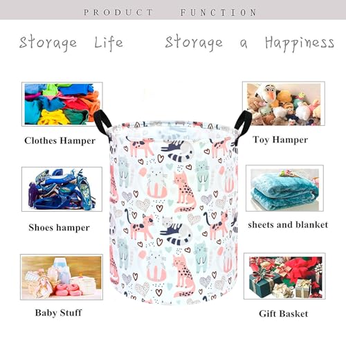 Image of Kids Laundry Hamper Clothes Gift Basket Storage Laundry Baskets Organizer Bin with Handles for Nursery Room (Cat)