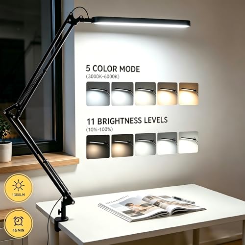 Image of SKYLEO Desk Lamp for Home Office, Eye Comfortable LED Desk Light for Long Hours, Adjustable Swing Arm with Memory Function, Black