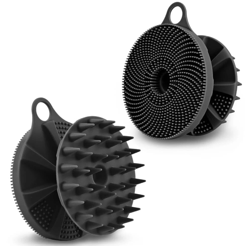 Silicone Bath Brush, Black, 2-in-1 Shampoo Scalp Massager and Body Scrubber, Dual-Sided with Hanging Loop-image-29