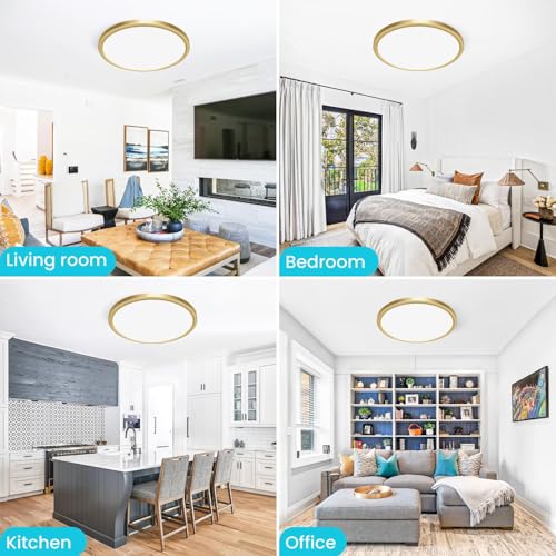 Image of libtit 12 Inch LED Ceiling Light Golden, 28W 3200lm Aureate Flush Mount Ceiling Light, 3 Color Temperature 3000K /4500K /6000K, Gilded Round Flat Light Fixture for Kitchen Bathroom Shower