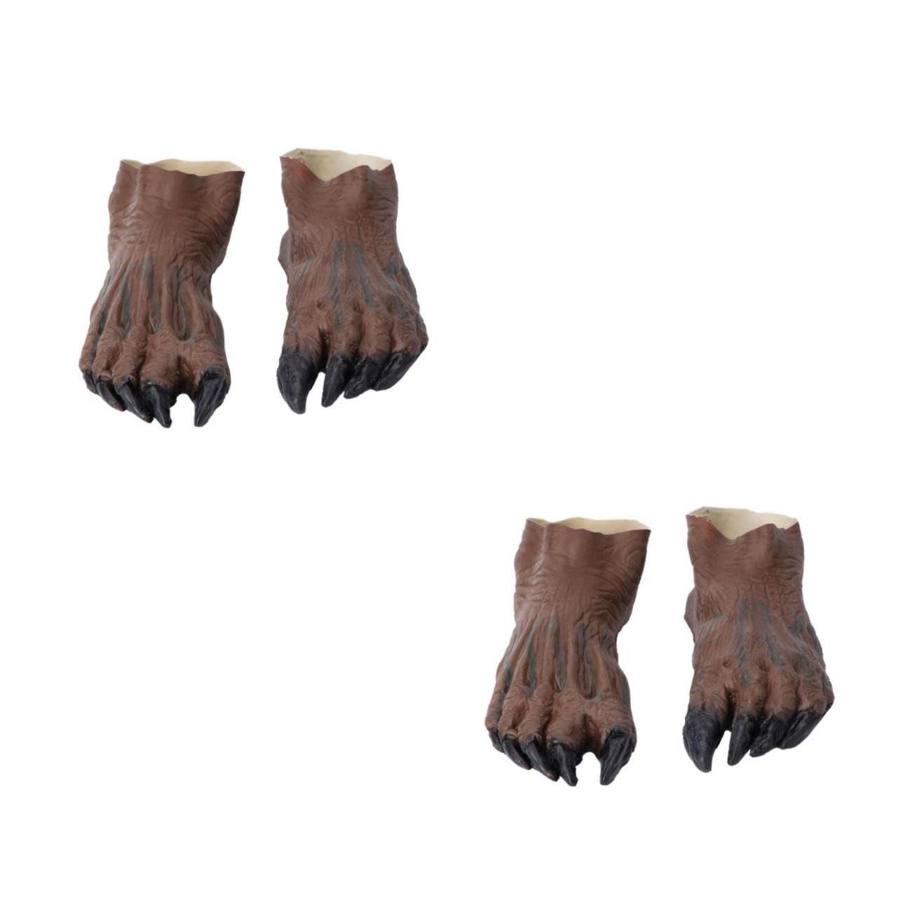Healeved 2 Paires Horreur Patte de Loup Garou Couverture Halloween Carnaval Déguisement Effrayant Accessoire Unique Marron