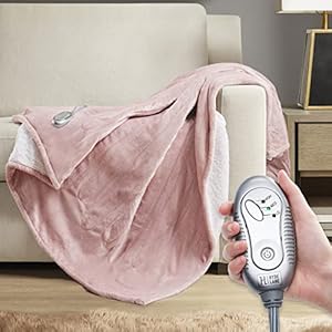 Hyde Lane Luxury Heated Electric Blanket Throw | Oversized – 60 x 70 | Blush Pink Fuzzy Microplush Sherpa Reverse | 3…