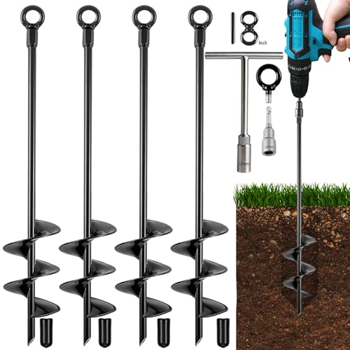 Fabulas Ground Anchors Heavy Duty Swing Set Anchor Kit 18 Inch 4 Pack Screw in Earth Anchors Trampoline Stakes High Wind Metal Auger Anchor for Shed Tent Carports Securing Animals Camping Mobile Home