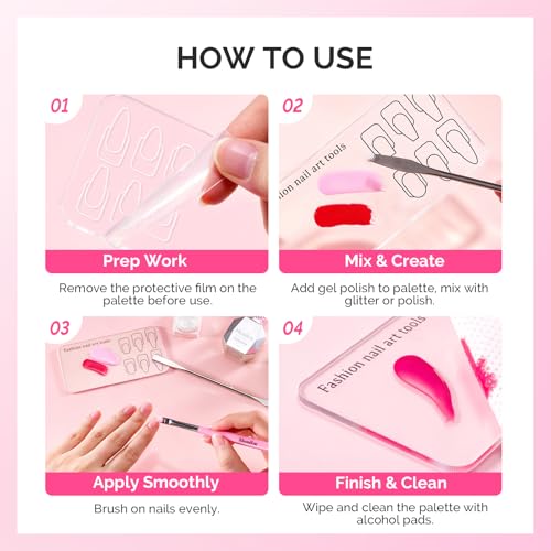 Image of MelodySusie 2Pcs Nail Art Palette with Spatula, Practice Hand Alternative with Nail Shape Lines, Reusable Gel Polish Mixing Plate for Nail Training & Finger Practice, Clear