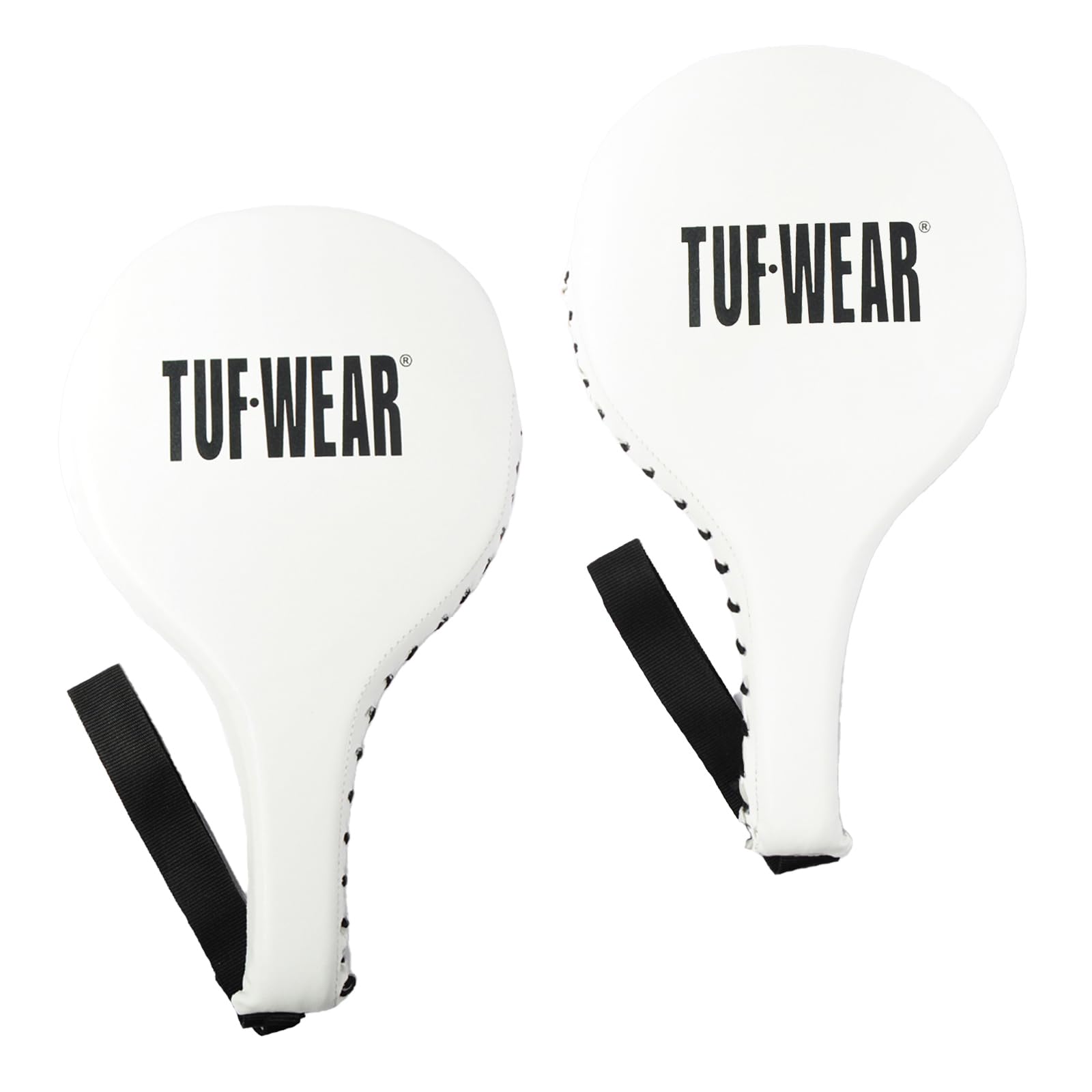 Tuf Wear PU Boxing, MMA, Kickboxing, Coaching, Speed, Durable Training Punch Paddles, Wrist Loop for Added Safety, White TW10942White