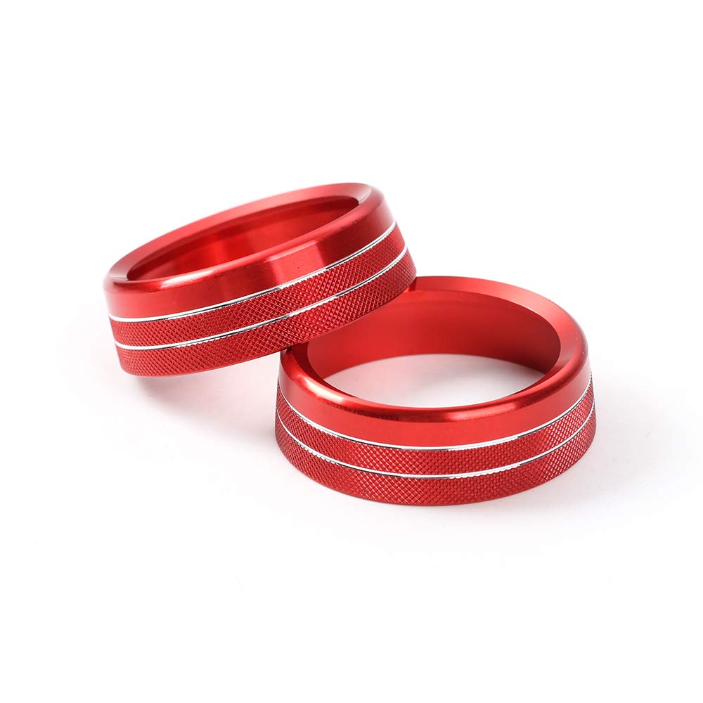 JeCar 2PCS for Mustang Red Interior Trim Center Console Switch Knob Trim Interior Accessories for Ford Mustang 2015-2022 Aluminum Alloy Air Conditioning Knob Ring