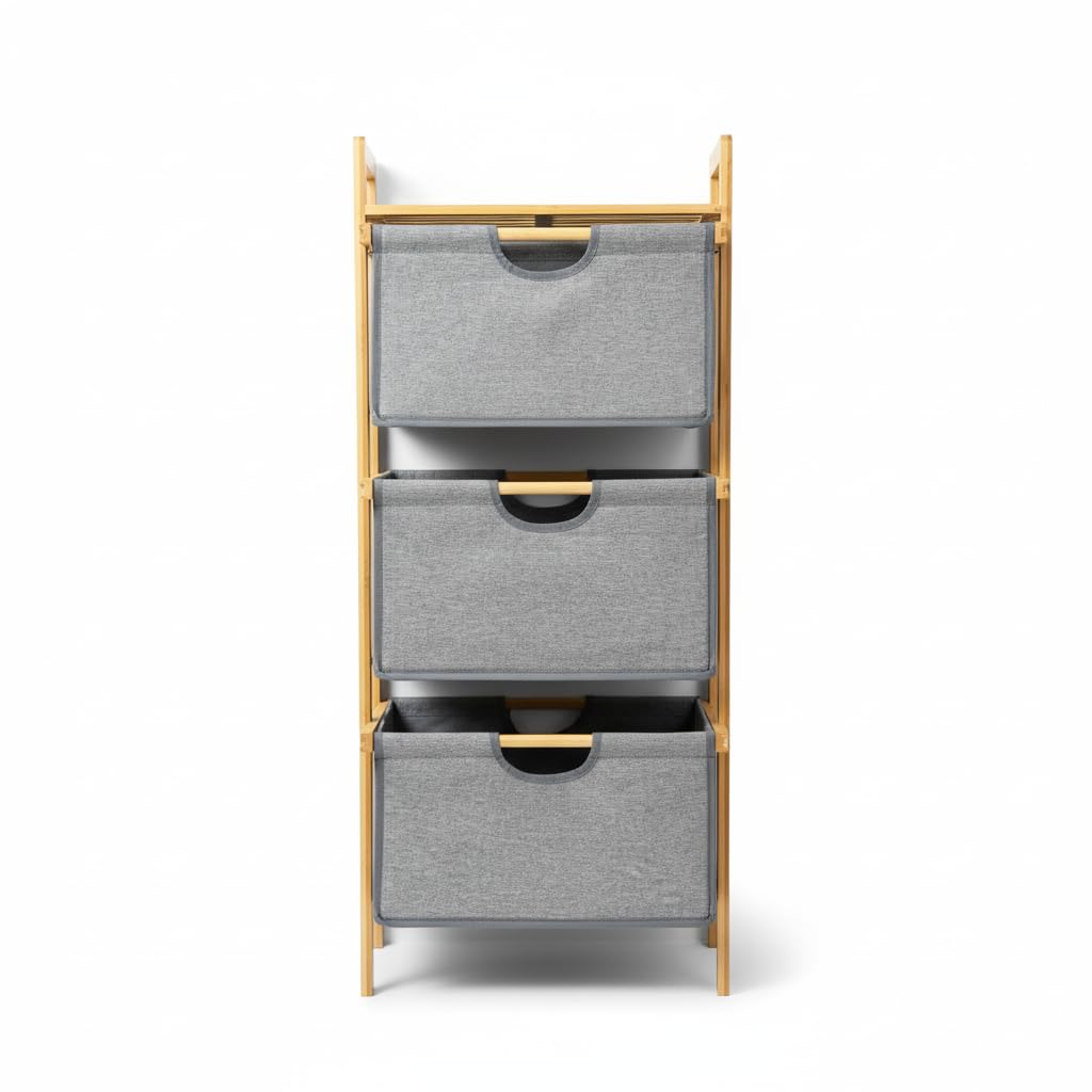 Deconox Doğal Bambu 3 Katlı Organizer Raf 43x33x98 cm - Çok Amaçlı Banyo Mutfak ve Balkon Düzenleyici
