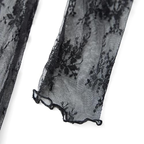 Image of NUFIWI Women Vintage Y2k Lace Maxi Dress Long Sleeve See Through Mesh Bodycon Dress Floral Lace Maxi Long Slip