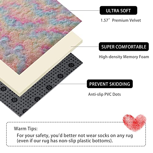 Vocrite Soft Rainbow Rug For Girls Bedroom, Cute Fluffy Fuzzy Area Rugs For Kids Room, Anti-Slip Rectangle Furry Shaggy Carpets For Classroom Playroom Nursery Dorm, Small Plush Bedside Rug, 3X5 #TOP3