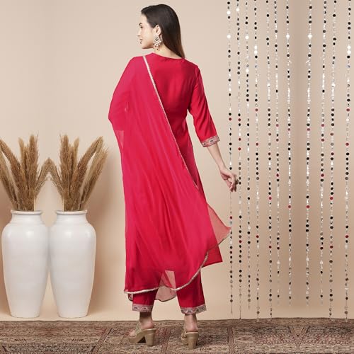 Image of Globus Women Kurta Set (GS567412 Red S)