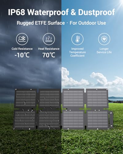 Image of BigBlue 60W Portable Compact Solar Panel with PD 45W USB-C, 20W USB-A, DC Ports for Power Stations, Cellphones, Power Banks, Tablets, IP68 Waterproof, Foldable Camping Solar Charger with Kickstand