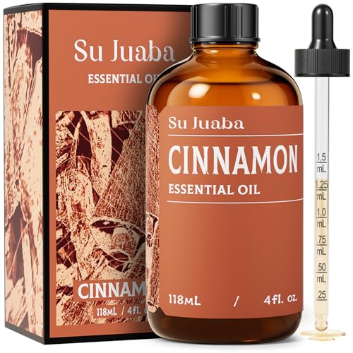 SU JUABA Cinnamon Essential Oil 4 Oz for Diffuser Massage Skin Care Aromatherapy DIY Candles Soaps & Home Cleaning - 118ML