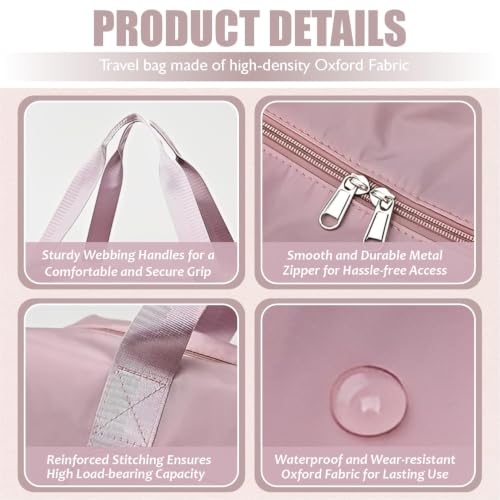 Image of JD Fresh 41 Liter Foldable Travel Bags for Women /Nylon Duffle Bags /Expandable Vanity Travelling Luggage Handbags /Waterproof & Lightweight Shopping Bag for Personal Items (Pink)