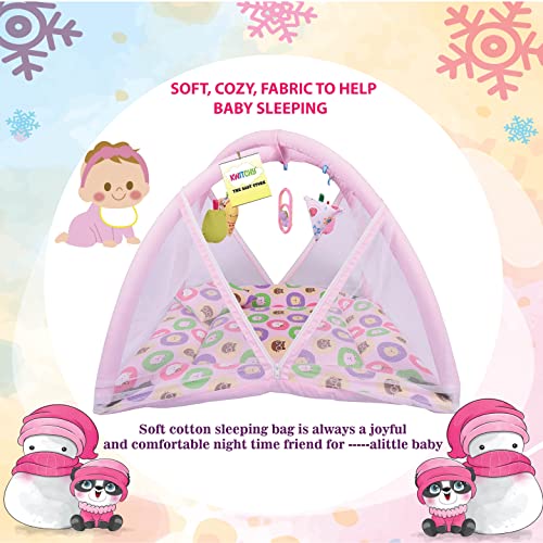 Image of Kwitchy Baby Bedding Set New Born Baby Bed | Mattress | Mosquito Net | Play Gym | Playmats | Cotton | Infants | Gift Combo | Bed with Hanging Toys (0-6 Months) Pink (2PCS Set)