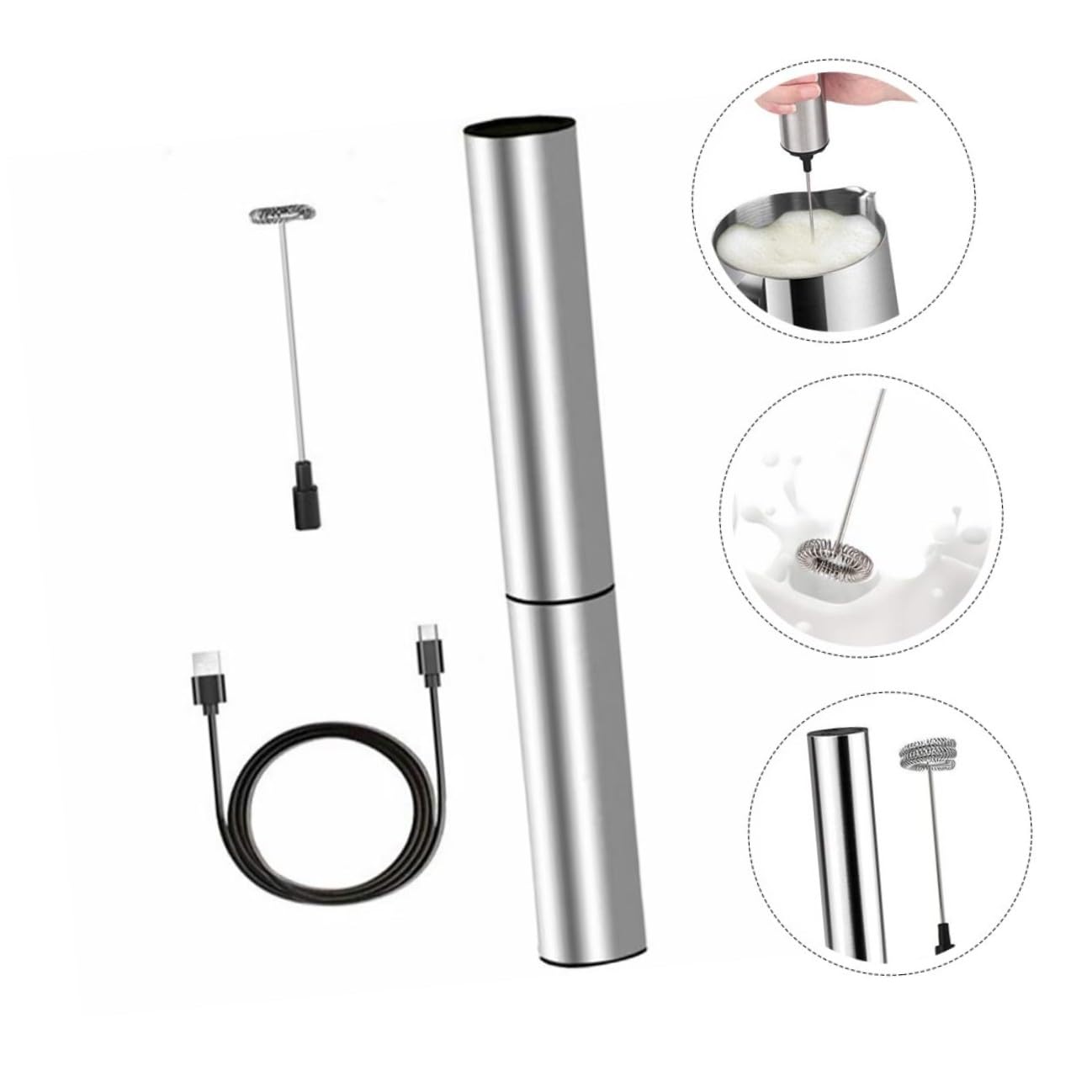 Acciaio Inox Montalatte Elettrico Argento Portatile per Cappuccino