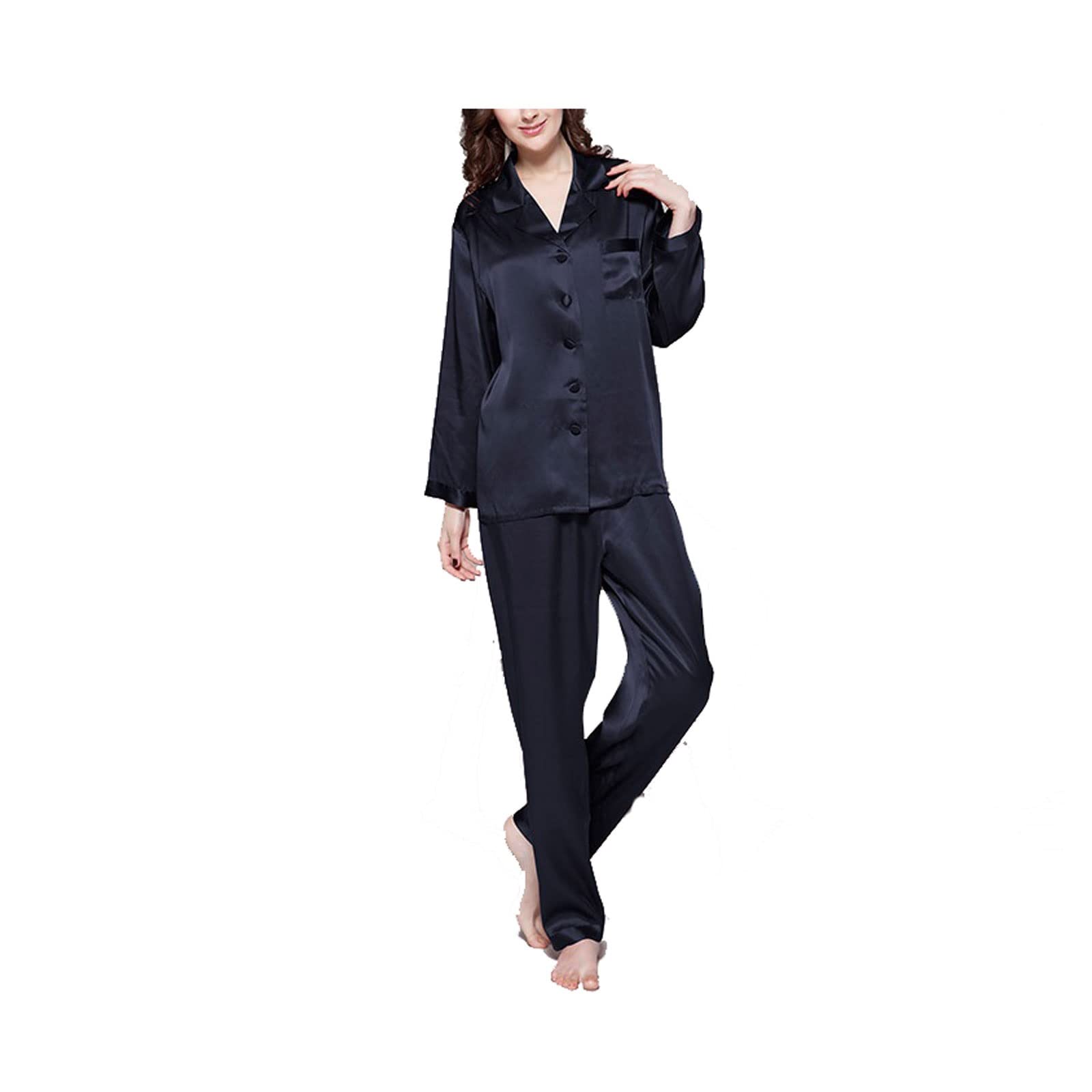 Set Pigiama da Donna, Set da Notte in Seta da Donna, Puro, da Donna, di Lusso, Naturale, a Tutta Lunghezza