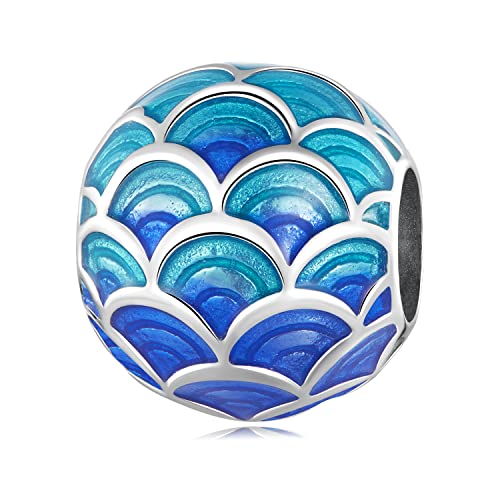 Pulsera Mujer，Cabujones de plata de ley 925 con escamas de pez sirena, abalorios de cúpula brillantes AB mezclados