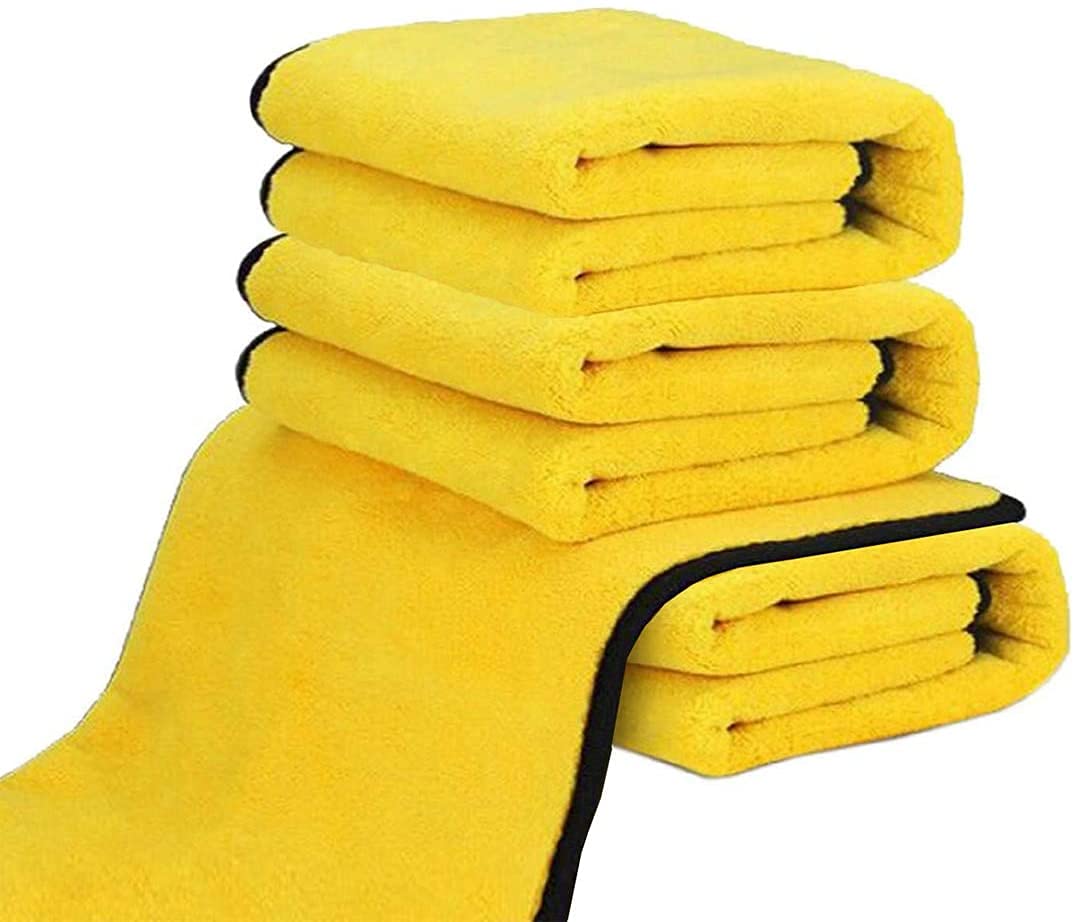 Auto Hub Heavy Microfiber Cloth for Car Cleaning and Detailing, Double Sided, Extra Thick Plush Microfiber Towel Lint-Free, 800 GSM (Size 40cm x 40cm)/Pack of 3, Color: Yellow