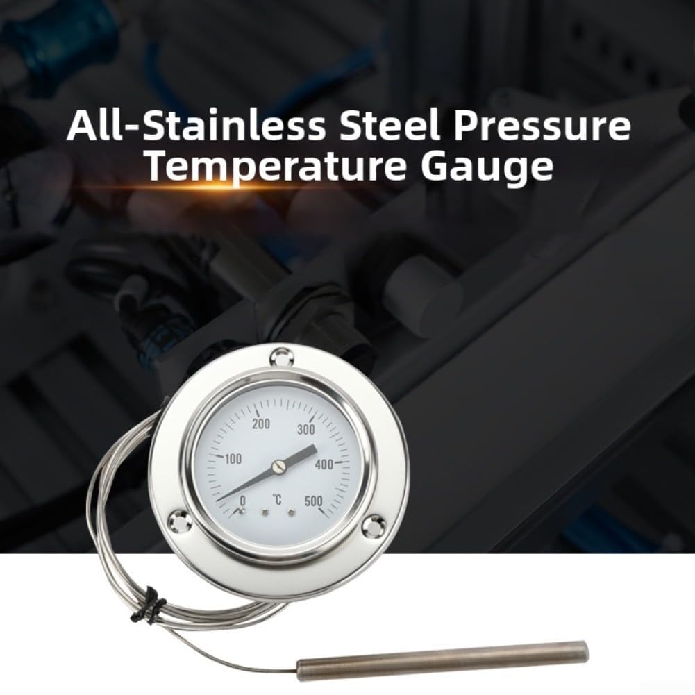 Termometro da forno con sonda in acciaio inox 0-500 °C per forni, griglie, stufe a legna, grande facile da leggere per quadrante, design resistente alla ruggine (tipo flangia)