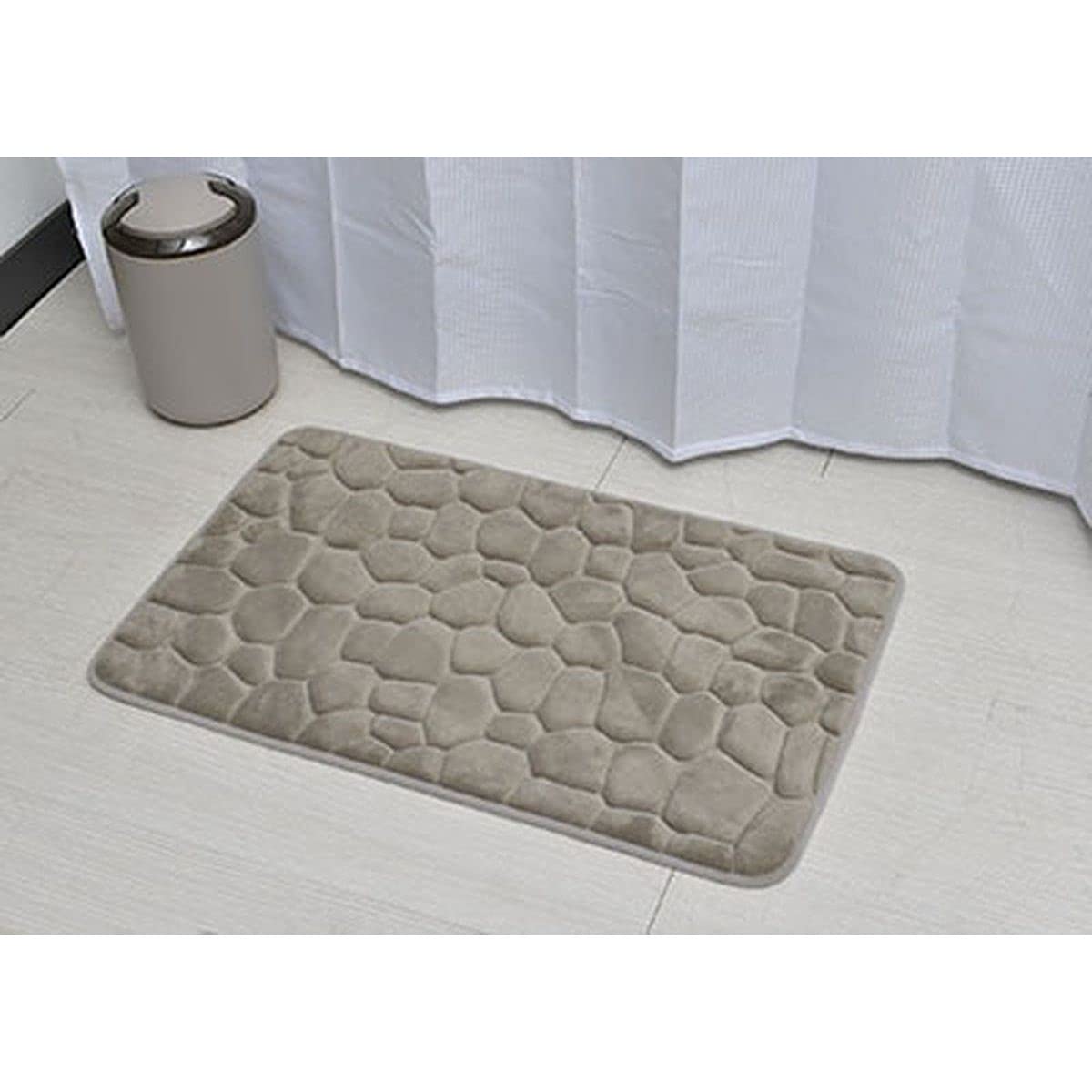 MadeInNature Tappeto in microfibra per bagno, antiscivolo in memory foam, disegno Galet 50 x 80 cm, colore nero, grigio scuro, talpa, blu anatra, fucsia (talpa, 2)