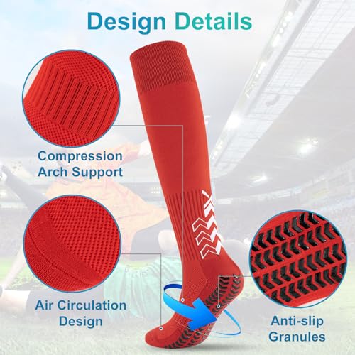 BoloShine Grip voetbalsokken, sportsokken voor mannen en vrouwen, lange kniekousen met elastische comfortabele compressiesokken met anti-slip rubberen pads voor basketbal, voetbal, rugby, hardlopen, - Afbeelding 4
